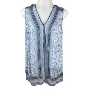 LUCKY BRAND Boho Women's Floral Tank Top Sheer V Neck Sleeveless EUC Bohemian